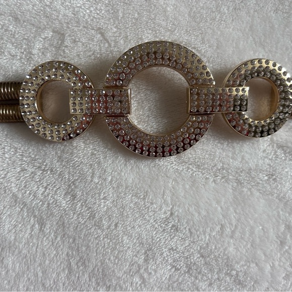 Gold Tone Rhinestone Embellished Circle Stretch Glam Statement Belt Women’s - Picture 7 of 11